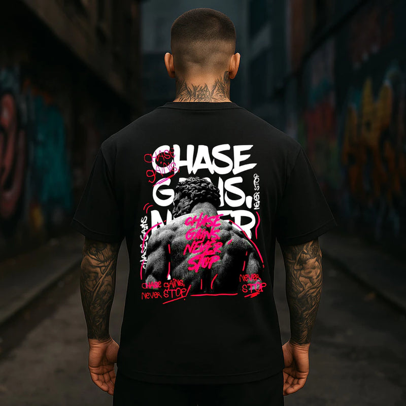 Camiseta Oversized Aceleratto Chase Gains Never Stop